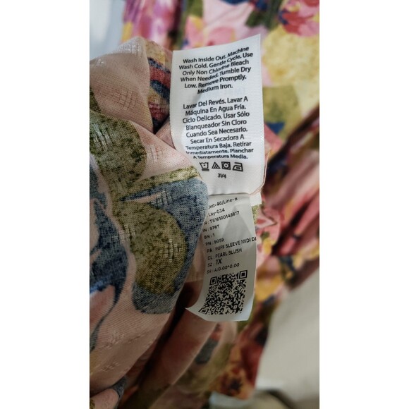 Terra & Sky Women's 1X (16W-18W) Plus Size Puff Sleeve Pearl Blush Floral Dress - Picture 9 of 11